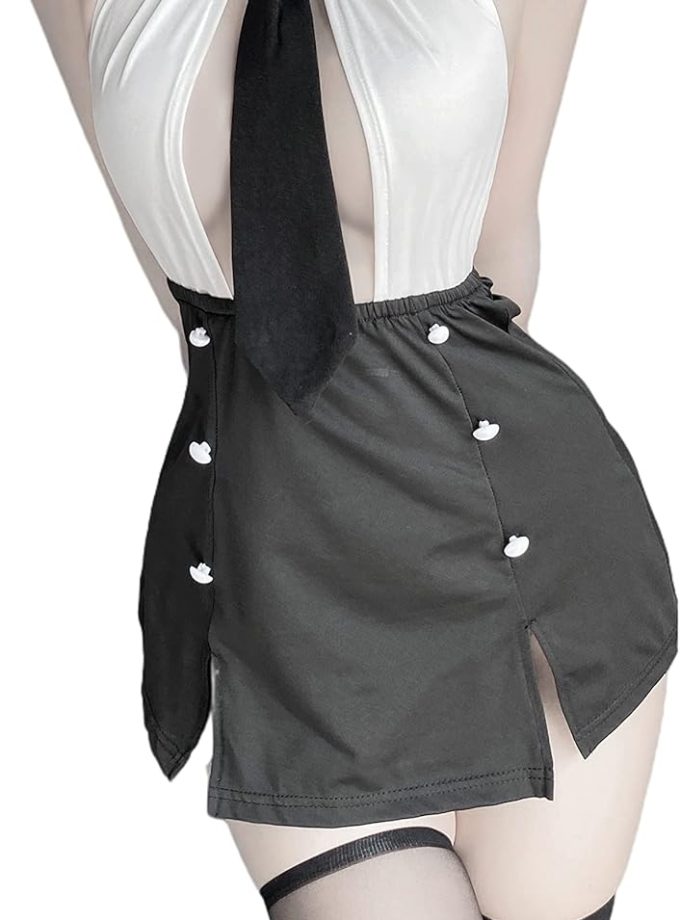 Women's Office Secretary Uniform Sexy Teacher Costume Cosplay Lingerie With Socks (2489White Black)